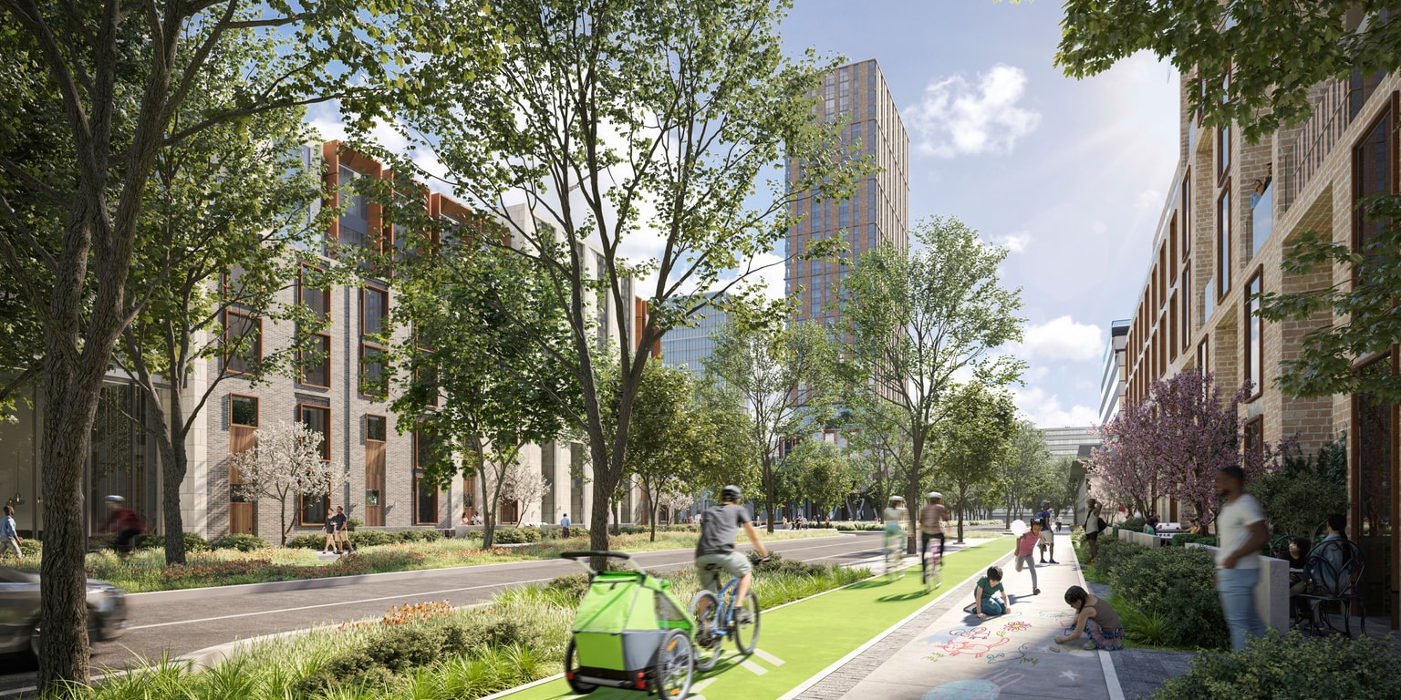 2200 Eglinton Masterplan CGI person riding bike