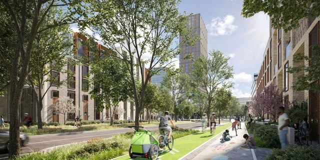 2200 Eglinton Masterplan CGI person riding bike