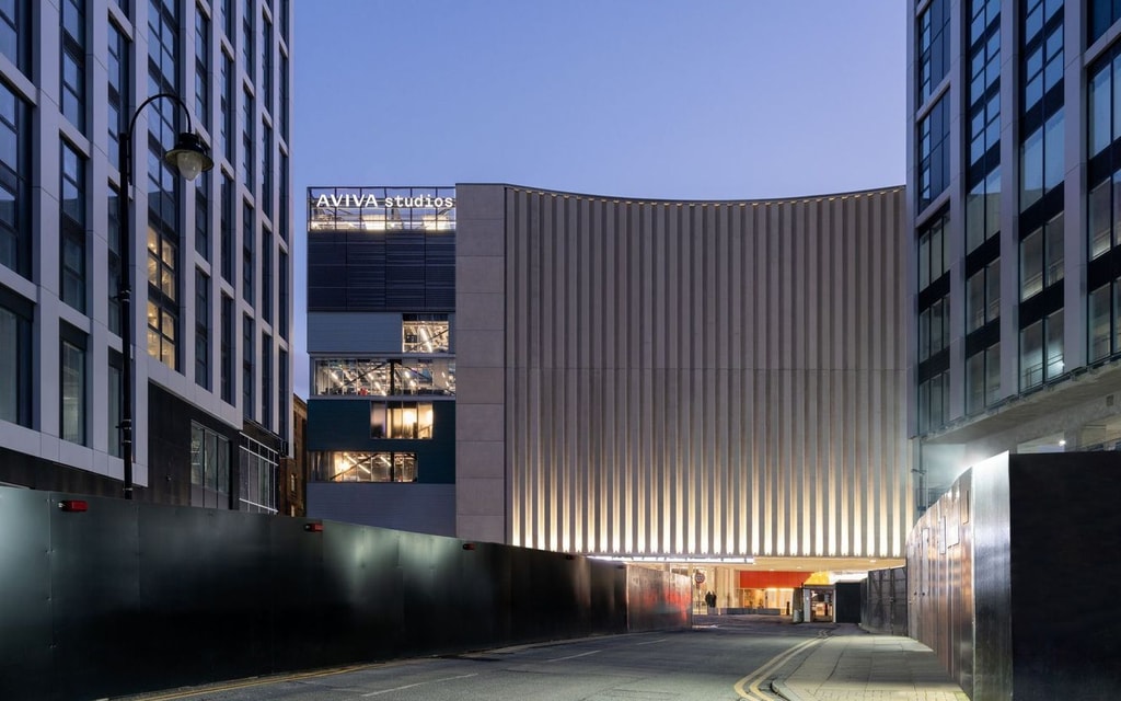 Exterior night Aviva Studios