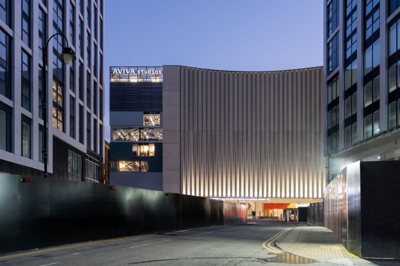 Exterior night Aviva Studios