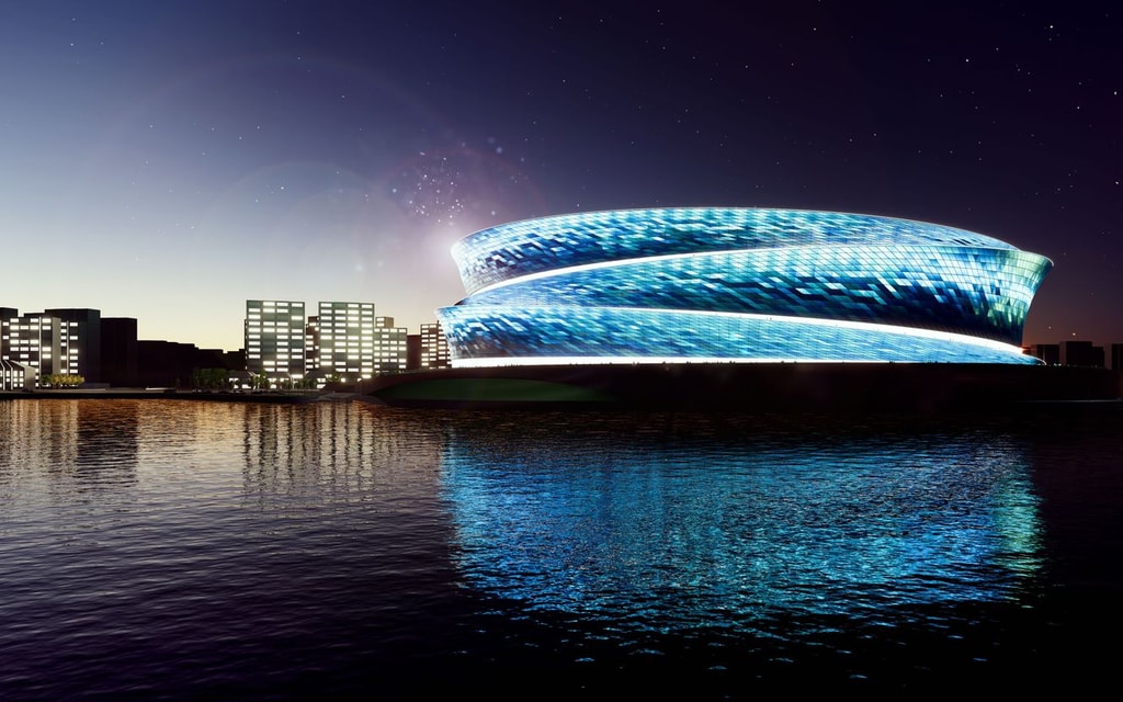 Dalian Stadium for the Big Conversation night time lights CGI