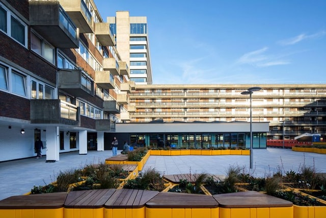 Ikea Hammersmith Exterior Shopping centre with sitting area