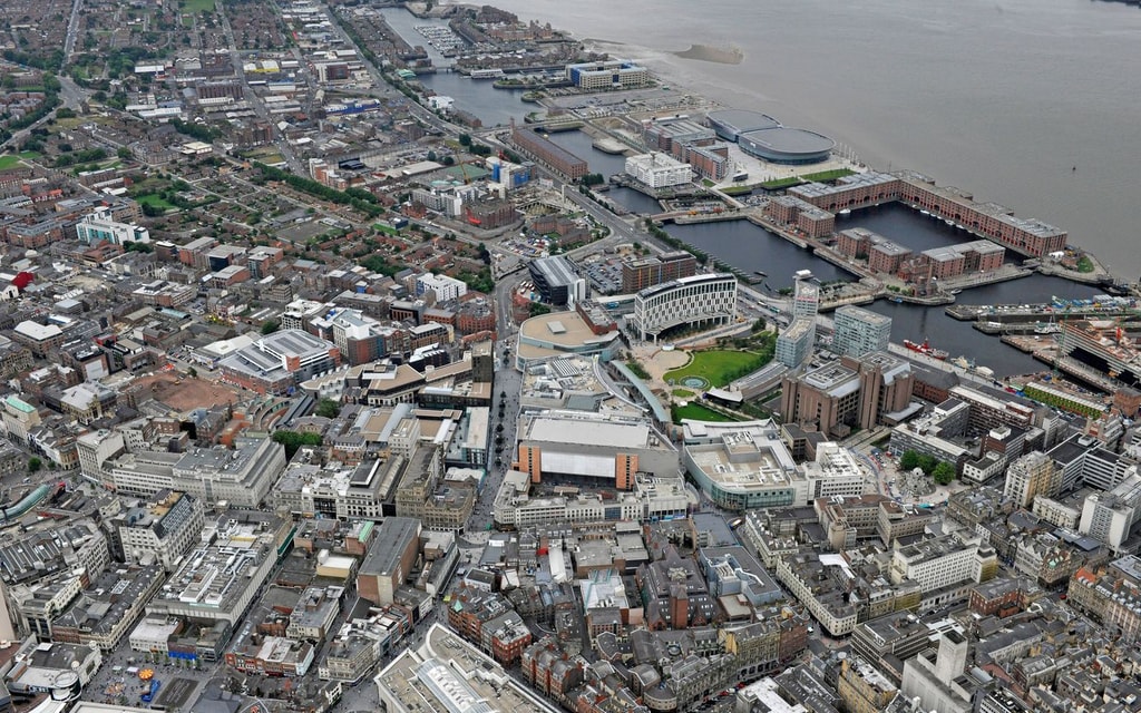 Liverpool ONE Arial picture of Liverpool and the Waterfont