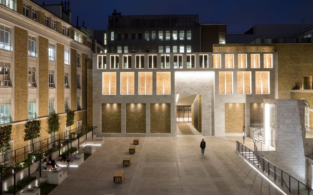 UCL Wilkins Terrace and Refectory night time lighting exterior image