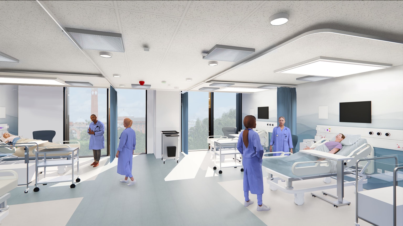 University of Birmingham Centre for Anatomy Surgical and Clinical Skills Interior patient rooms CGI