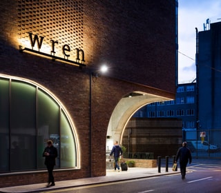 Wren Hotel - Side View of Entrance at night