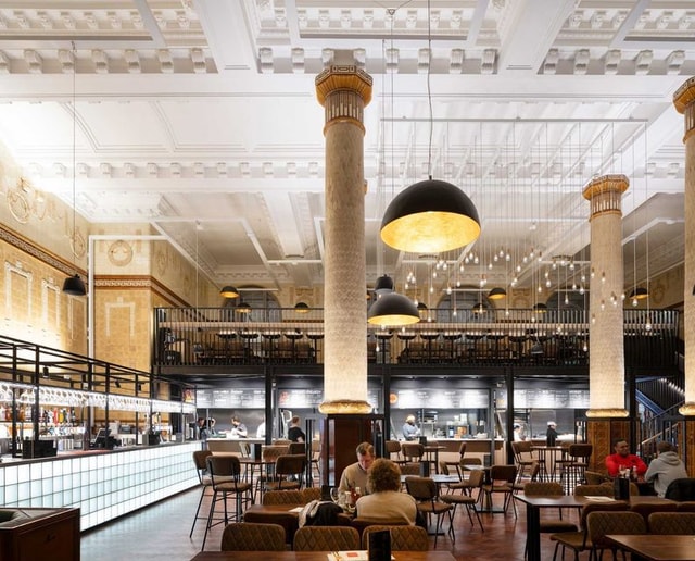 Historic Egyptian room at Oldham Town Hall transformed into a vibrant food hall