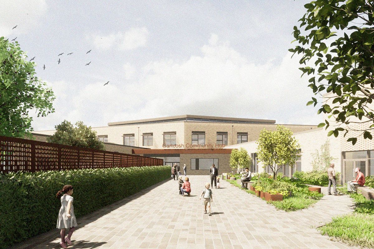 Gartcosh Community Hub - Exterior CGI of the building entrance