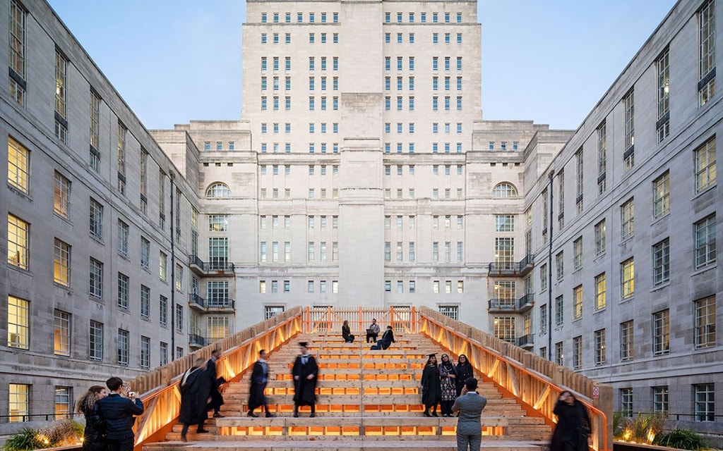 BDP’s Stepped Pavilion adds social space and curiosity to Charles Holden’s Senate House